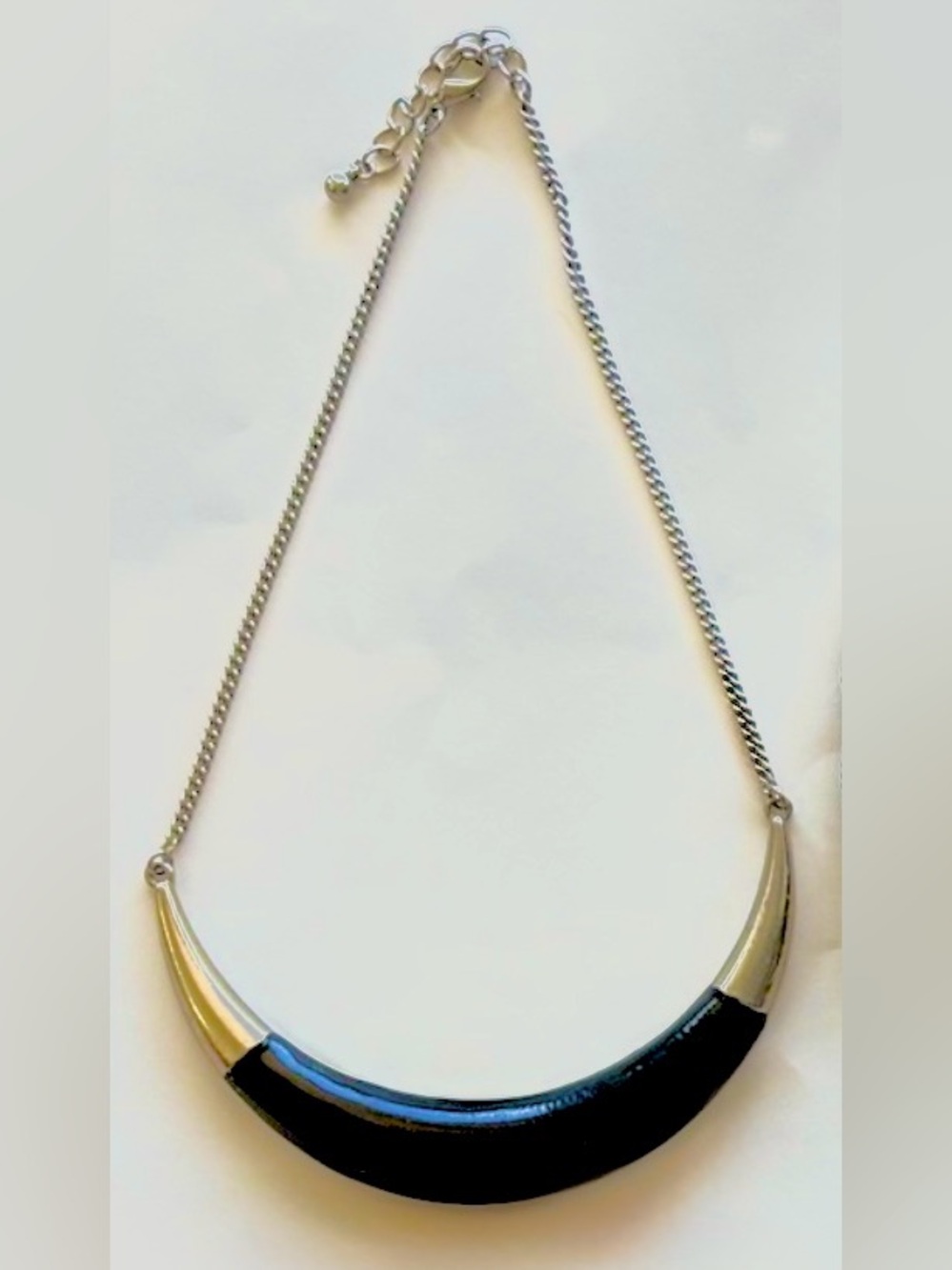 Minimalist Gold Tone & Black Crescent Necklace